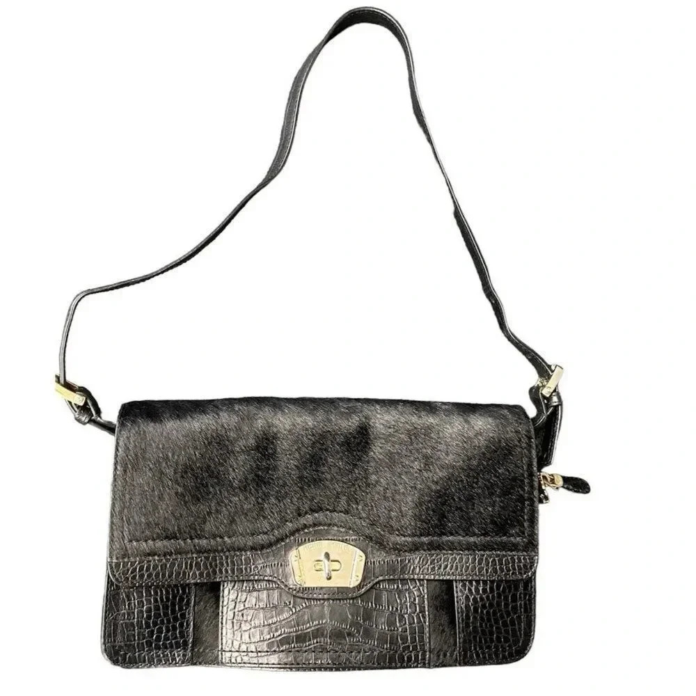 Henri Bendel Limited Edition Black & Gold Crocodile Leather & Hide Bag/Clutch
